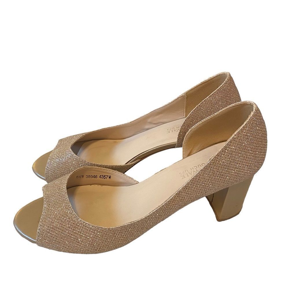 Benjamin Walk Peep Toe Sparkly Champagne Colored Block Heel Pumps in Ladies 8.5W - Picture 2 of 8